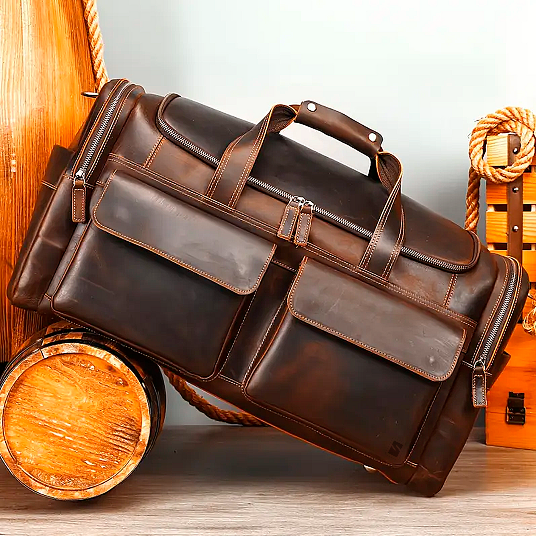 Bolsa de Viagem Executiva Masculina Timeless Soul Couro - Couro Genuíno, Múltiplos Bolsos, Design Atemporal