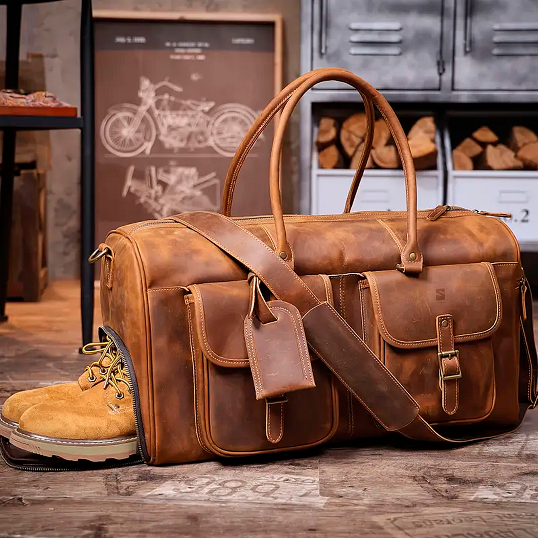 Bolsa de Viagem Executiva Journey Soul Couro - Couro Genuíno, Unissex, Alças Couro Reforçadas, Múltiplos Bolsos