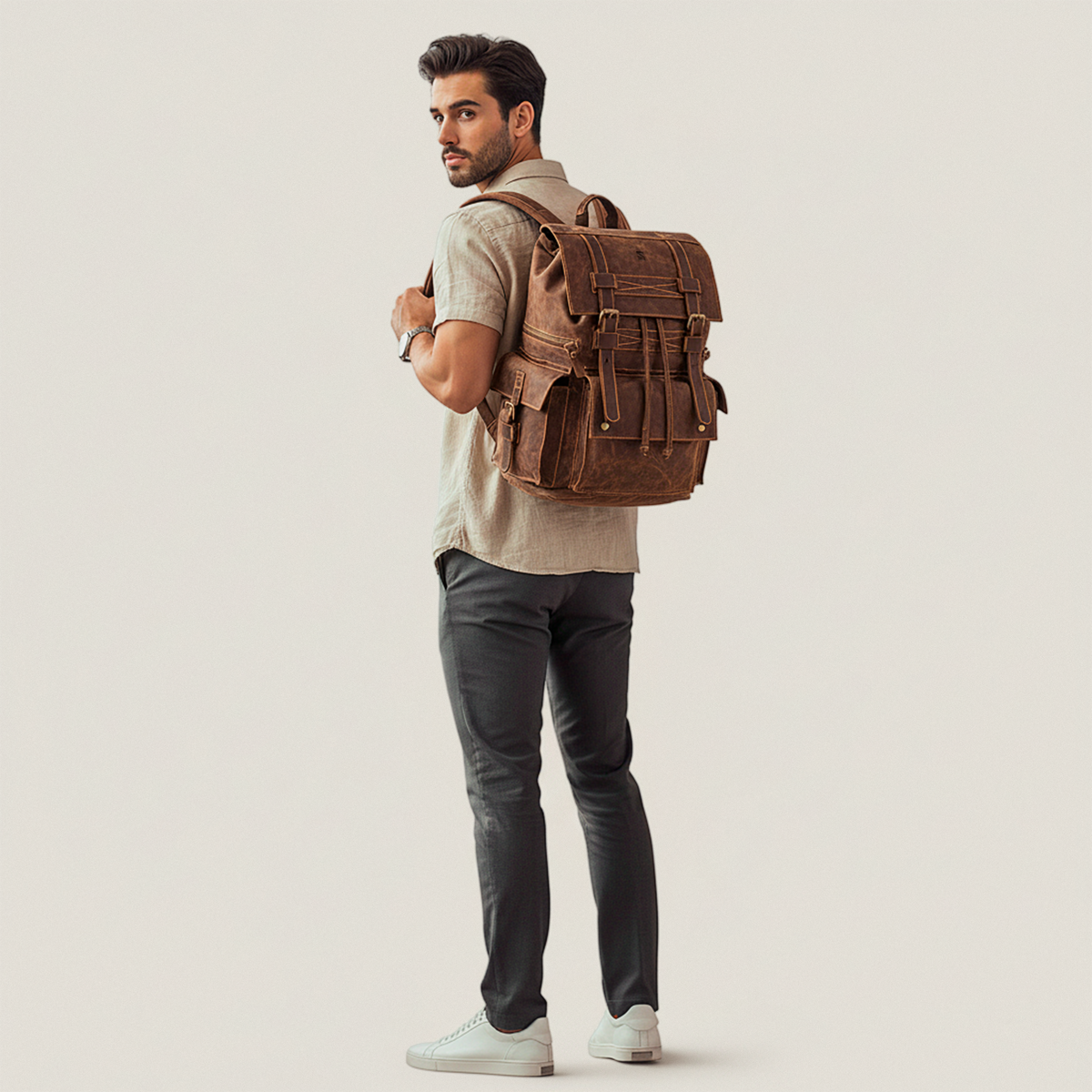 Mochila Executiva Masculina Explorer Soul Couro - Tela Tecnológica de Alta Qualidade, Estilo Múltiplos Compartimentos