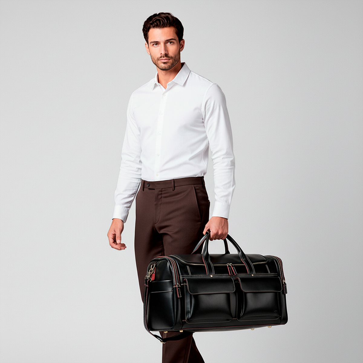 Bolsa de Viagem Executiva Masculina Timeless Soul Couro - Couro Genuíno, Múltiplos Bolsos, Design Atemporal