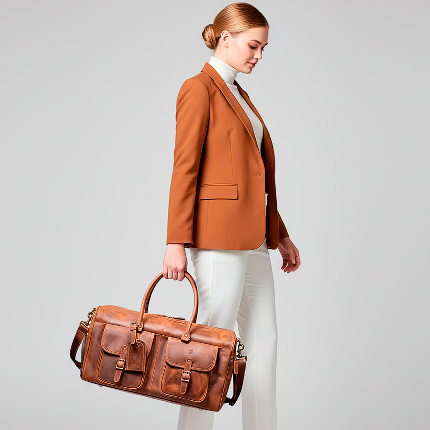 Bolsa de Viagem Executiva Journey Soul Couro - Couro Genuíno, Unissex, Alças Couro Reforçadas, Múltiplos Bolsos