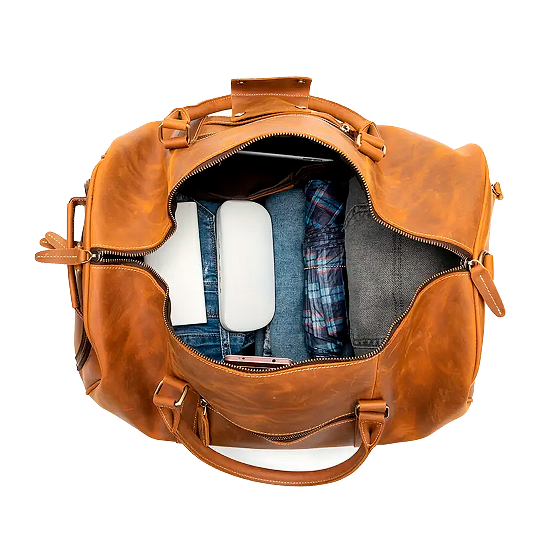 Bolsa de Viagem Masculina Executiva Dynasty Soul Couro - Couro Genuíno, Alças Couro Reforçadas, Envelhecimento Real Autêntico