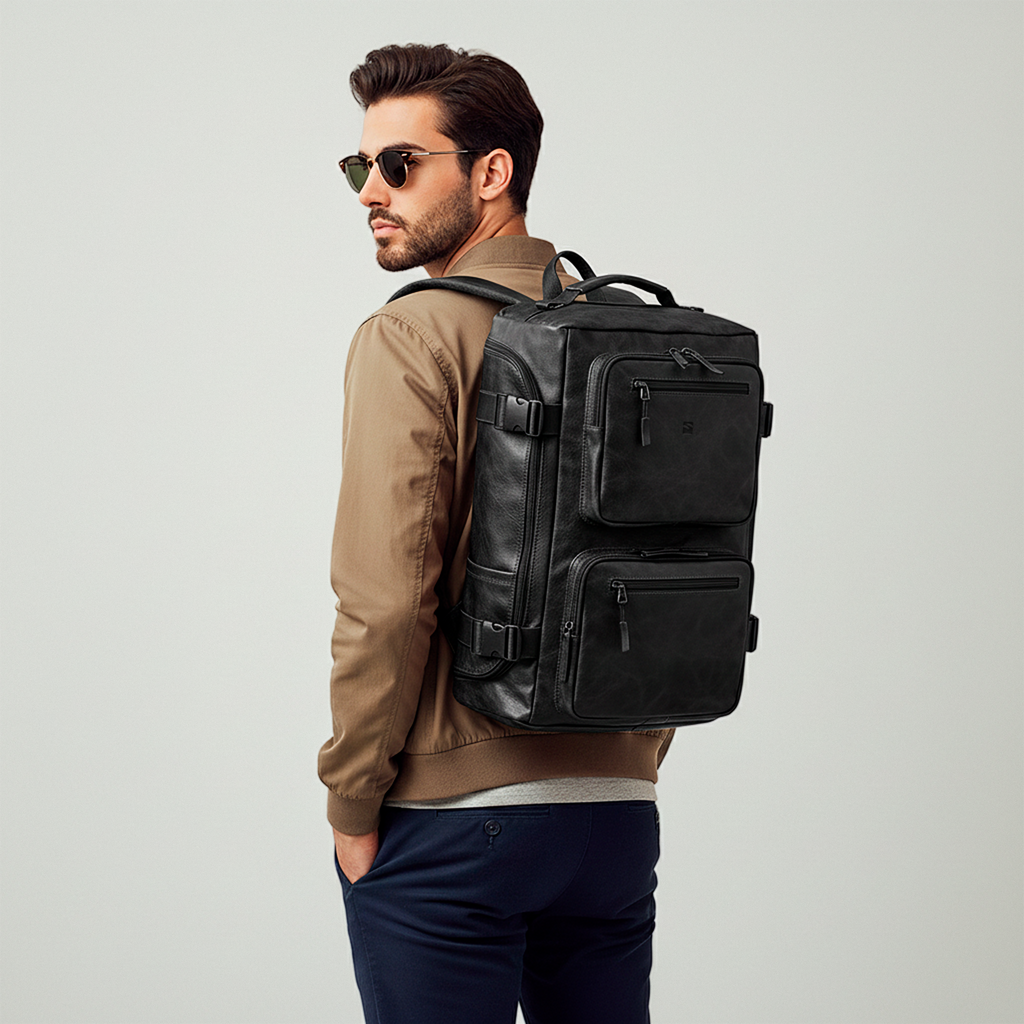 Mochila Executiva Masculina Street Style Soul Couro - Poliuretano Premium de Alto Padrão, Construção Minimalista Funcional, Praticidade Definitiva, Design Transformável Versátil