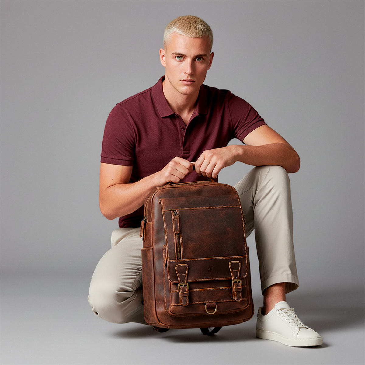 Mochila Executiva Refined Soul Couro - Couro Genuíno, Unissex, Design Polido Contemporâneo, Elegância Corporativa