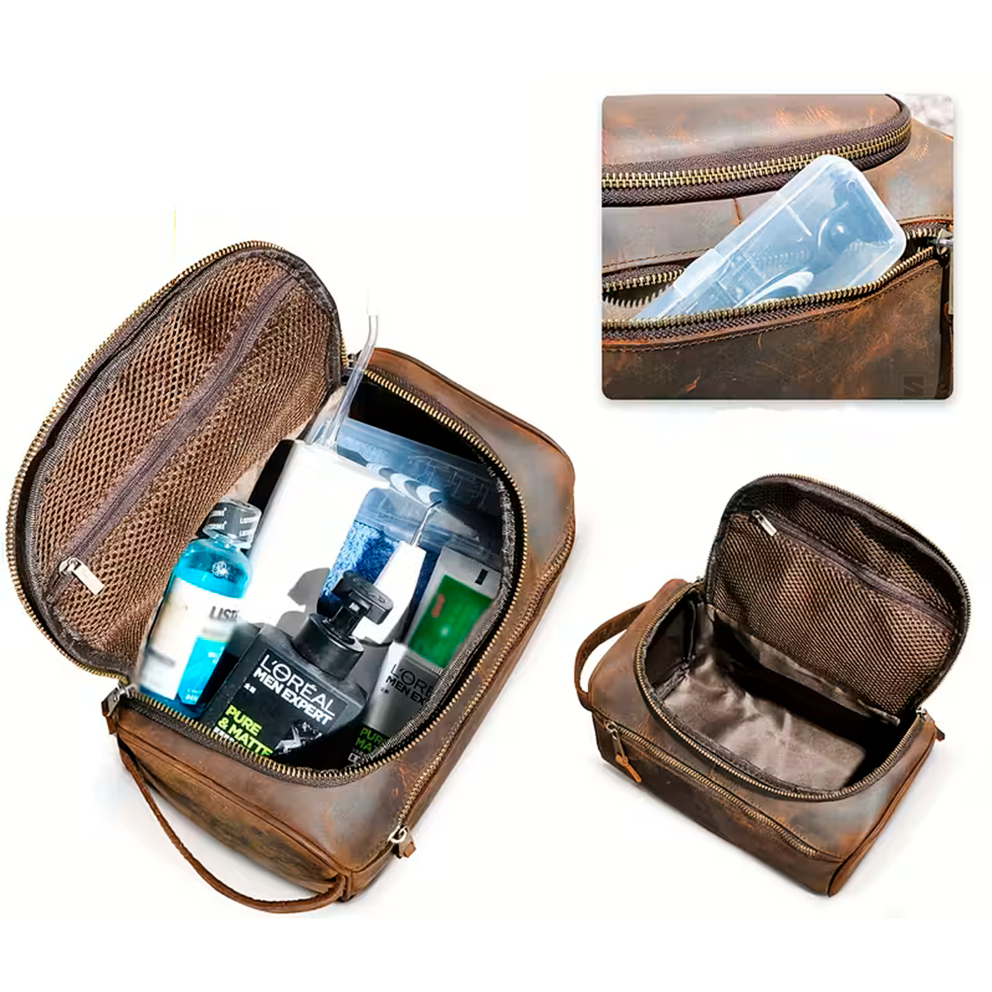 Nécessaire Lifestyle Masculina Hub Essential Soul Couro - Couro Genuíno, Zíperes Duplos e Abertura Ampla, Resistente à água, Organização Interna, Interior Forrado e Durabilidade